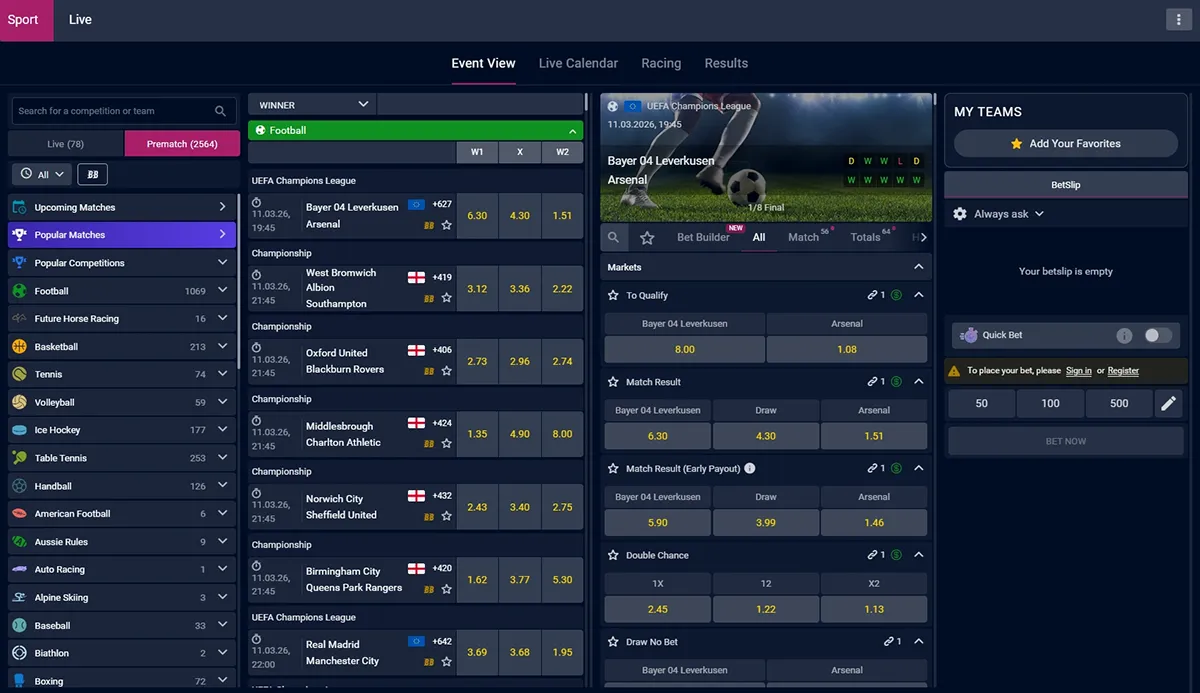 Monster Casino betting on sport